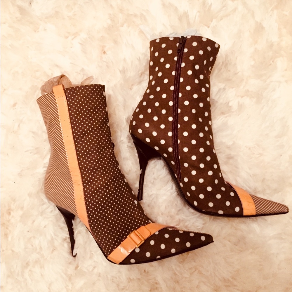 Casadei polka dot & stripe brown & pink booties 10